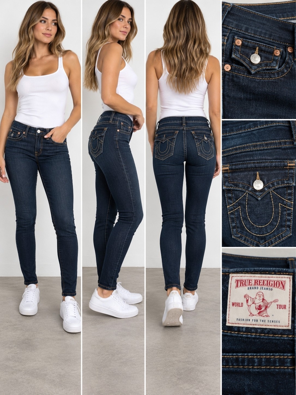 True Religion Vintage Y2K Hand Picked Super Skinny Jeans in Dark Indigo Wash